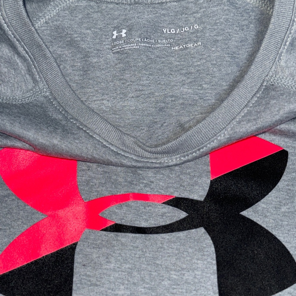 Under Armour Gray Long Sleeve with Coral and Black Logo - Picture 2 of 4